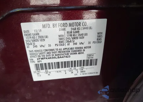 2020 Ford Edge Titanium z USA, uszkodzony, nr VIN 2FMPK4K95LBA47423